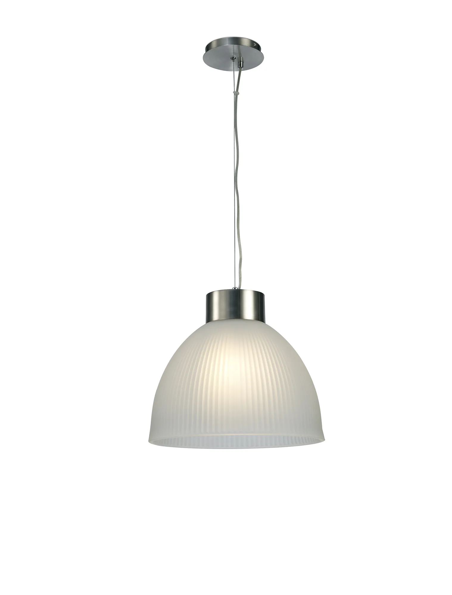 Hof Glass Pendant 1 Light Satin Nickel, Frosted Ribbed Glass D0272  Deco Hof